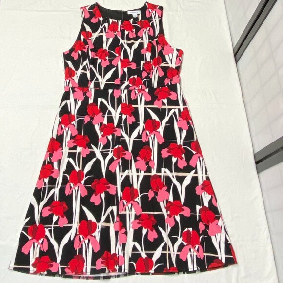 Liz Claiborne Princess Seam Pleat Neck A Line Floral Midi Dress XL Sleeveless - Picture 7 of 12